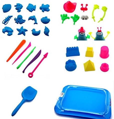 32 Piece Sand Molds Kit Bundle with Portable Sand Tray, Beach Sand Toys Set