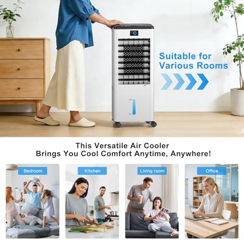 Portable Air Conditioners,3-in-1 Evaporative Cooling Fans that Blow Cold Air, 4 Modes 3 Speeds, 12H Timer & Remote, 120°Oscillation, Windowless Portable AC Swamp Cooler w/ 8L Tank for Home Bedroom