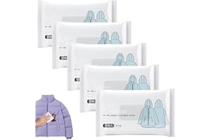 5Pack Wash-free Down Jacket Cleaning Wipes, Disposable Clean Travel Wet Wipes, Effective Stain Removal Cleaning Wipes, Easier