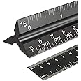 Rena Chris 2PCS Architectural Scale Ruler: 12" Imperial Aluminum Triangular Scale Ruler, Laser-Etched Architecture Ruler, Drafting & Architect Ruler for Architects, Students, Draftsman(Black)