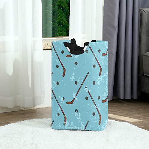 senya Large Storage Basket with Handles Collapsible Organizer Bin Laundry Hamper for Nursery Clothes Toys, Vintage Ice Hockey Blue