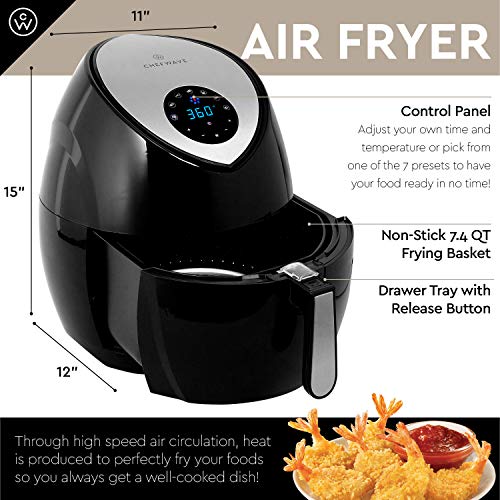 ChefWave 7.4qt Large Air Fryer – Uses Little or No Oil Healthy Cooker with High Speed 360° Air Circulation – Digital Touchscreen -7 Presets and Modes - 1700 Watt