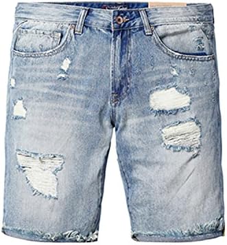 Sissy Childe Fashion Mens Denim Shorts NEW New Summer Regular Casual Knee Length Short Hole Jeans Shorts For Men KD5018 light blue 36