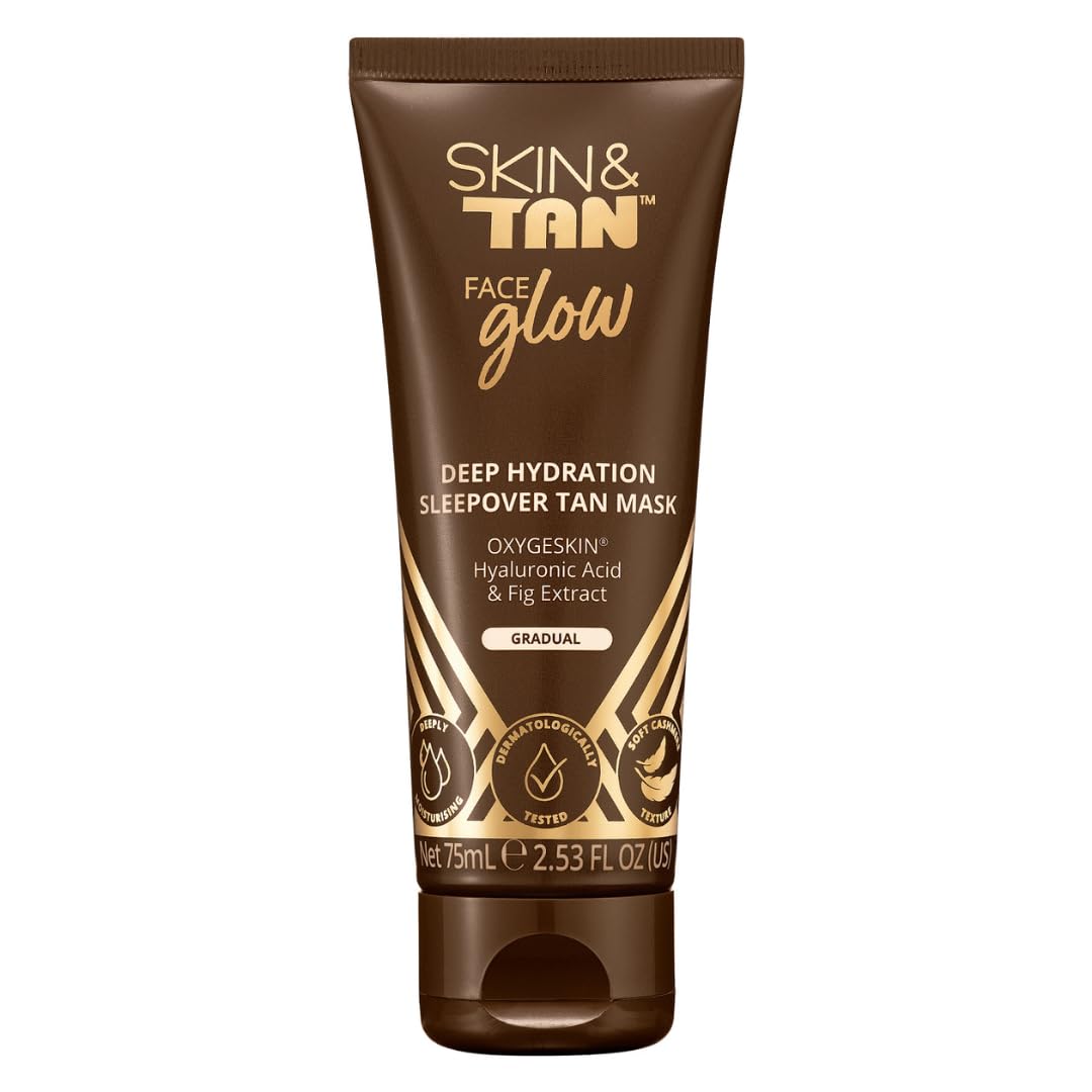 Skin & Tan Face Glow – Overnight Self Tan Mask for Face, Deep Hydration Sleep Mask with Gradual Tanner, Wake Up Glowing & Bronzed, Streak-Free Tanning Cream, 75ml