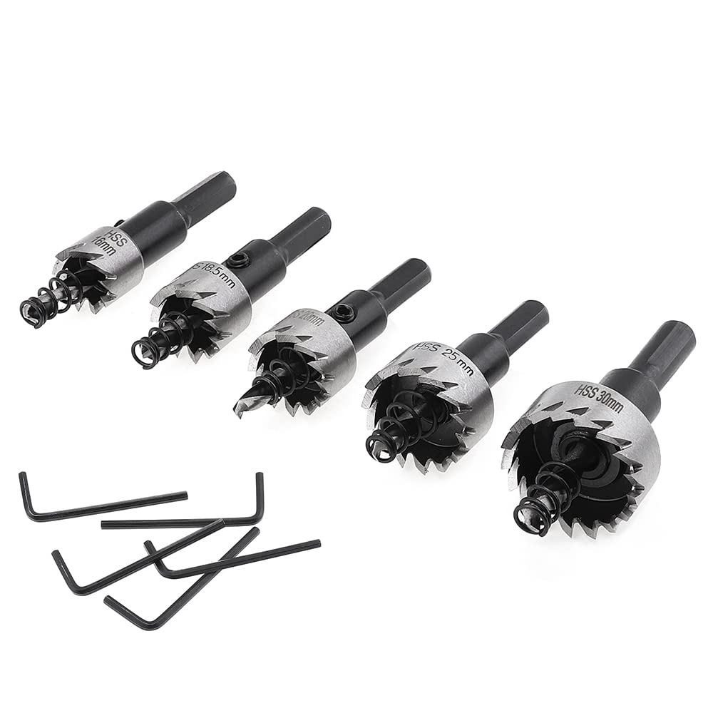 OriGlam 5pcs 16-30MM HSS Drill Bit Hole Saw Set, Stainless High Speed Steel Alloy Cutter Tools Twist Drill Bits for Cutting Steel/Brass/Metal Drilling Holes