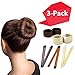 Magic Bun Makers 3 Pieces, Hawwwy Hair Bun Maker, Donut Hair, Perfect Hair Bun Maker, Hair Donuts for Updos, Easy Bun Hair Tool, Kids Ballerina Bun, Bun Shaper Tool (1 Brown, 1 Copper, 1 Gold)