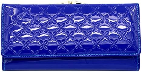 Dancl Women Leather Wallet Trifold Hybrid Women's Passcase Wallet New Pattern Fashion Organizer Long Wallet Clutch Purse Handbag Card Case Holder Wallet-Blue