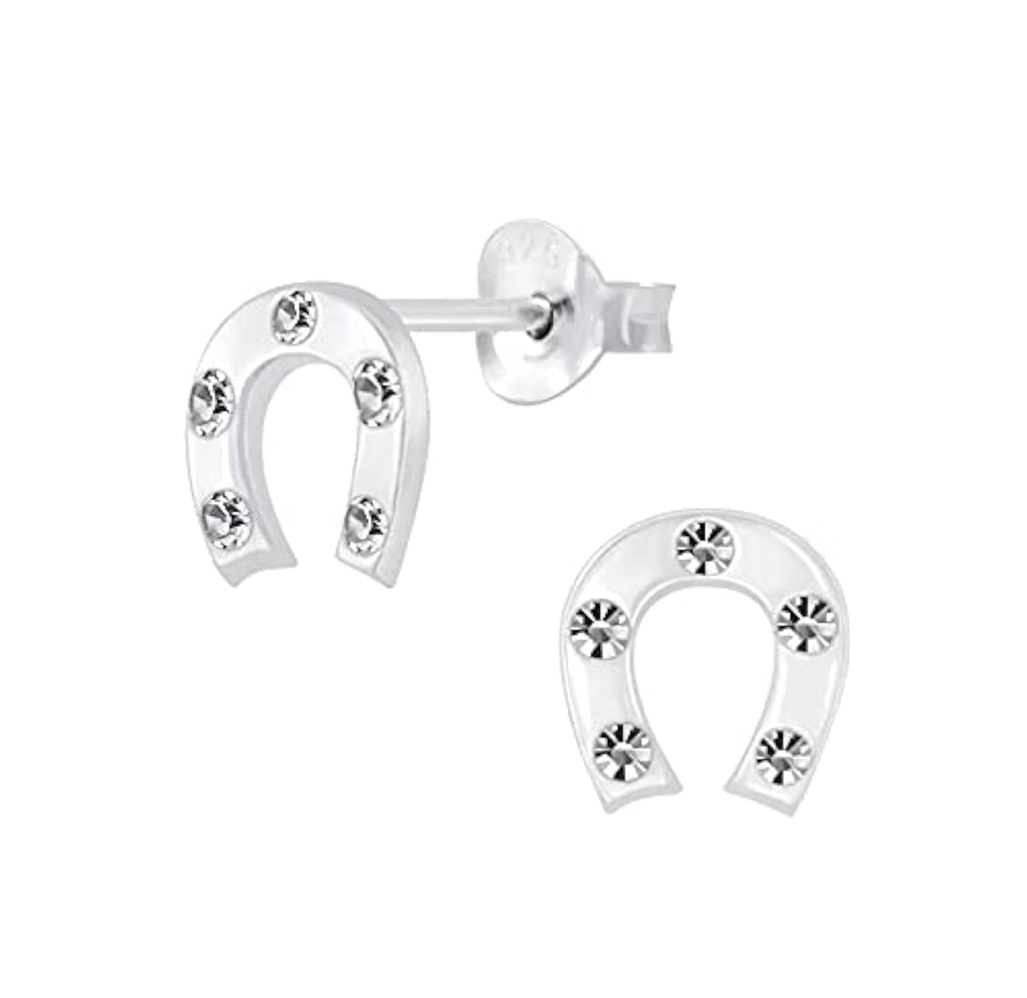 Lucky Horseshoe Earrings with Crystal Stones 925 Sterling Silver