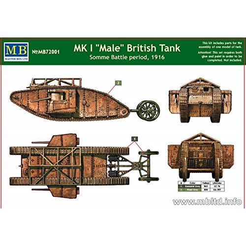 Master Box British Male MK 1 Tank Somme Battle 1916 Military Land Vehicle Model Building Kit (1:72 Scale)