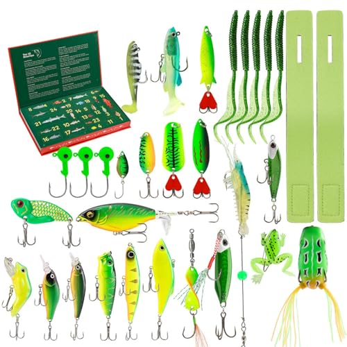 Fishing Advent Calendar 2025 Men with 24 Surprises for Anglers Gift Set for Adults, Christmas Countdown Adult Advent Calendar With Fishing Lures Bait & Accessories