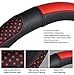 Super Accessories Auto Car Steering Wheel Cover Leather Heavy Duty Thick Elegant Anti Slip15 Inch Black Red