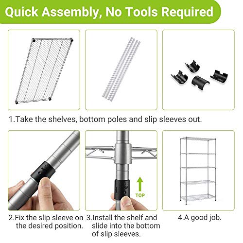 5-Tier Wire Shelving Unit, Adjustable Steel Storage Shelves 35.4" D x 17.7" W x 66.9" H, Commercial Storage Organisation Rack Heavy Duty Steel Shelving for Kitchen Bedroom Bathroom Office Garage - Thumbnail 4