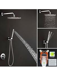 STARBATH 12 Inch Rain Shower Set with Hand Shower Complete - Wall Mounted Stainless Steel Extra Large Rainfall Shower Head Combo System, Chrome