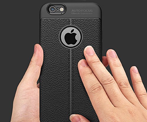 CROMBIE Auto Focus Shock Proof Leathers Pattern Armor Soft Back Cover Compatible with iPhone 6/6S (Black)