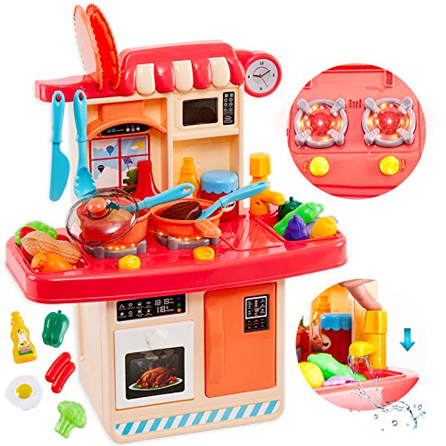 HERSITY Kinder Spielküche Kinderküche Zubehör mit Licht und Sound Herd Spüle Backofen Kochgeschirr Spielzeug…