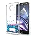 LeYi for Moto Z Case,Moto Z Droid Case (NOT FIT Moto Z Play) with HD Screen Protector for Girls Women, Shiny Glitter Liquid Clear TPU Protective Phone Case for Motorola Moto Z Droid Edition Blue
