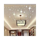 Alrens_DIY(TM) 8.5cm 50pcs Twinkle Stars Ceiling Decor Parlor Crystal Reflective DIY Mirror Effect 3D Wall Stickers Home Decoration (Silver)