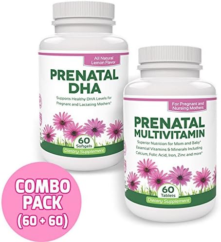 Prenatal Vitamins with DHA Supplement by Green Leaf Wellness- One a Day - Value Size (60 Tablets + 60 Softgels)