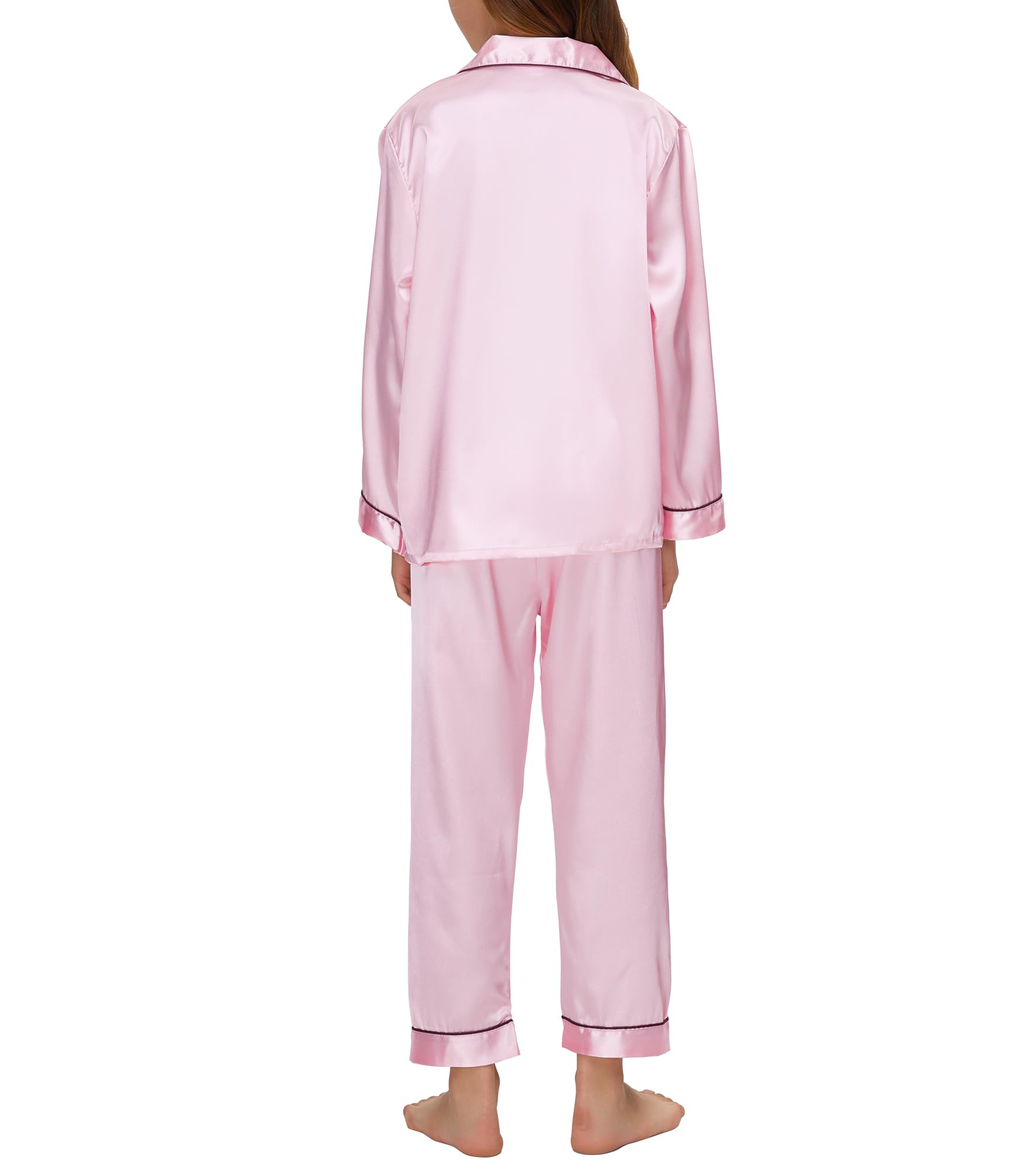 EPLAZA Kids Satin Pajamas Sets Girls Boys Button-Down Silky Pajamas Sleepwear with Hairband Eye Mask Hair Tie