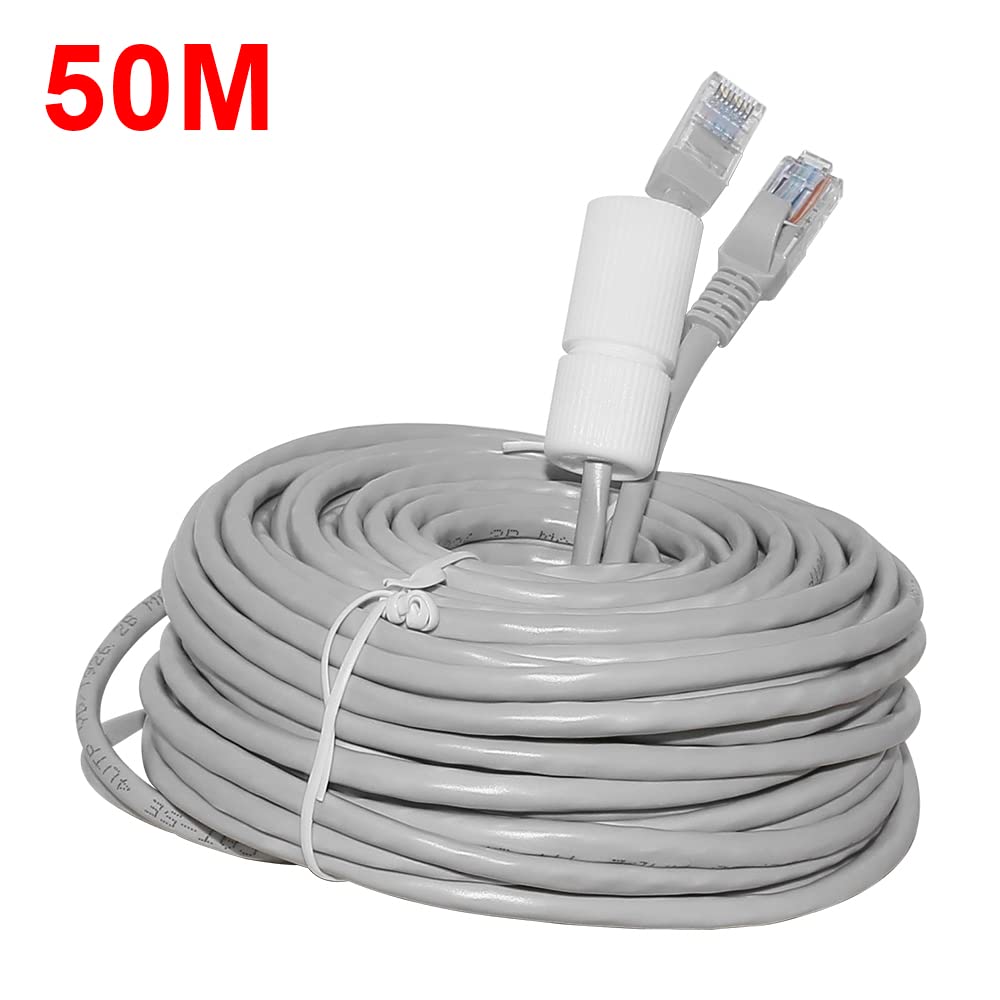 Hiseeu 160Ft Cat5e PoE Ethernet Cable,Network Cable with RJ45 Waterproof Connector,Different Network Cable Joints on Both Sides,1Gigabit/Sec,Compatible PoE Cameras and NVR System,RJ45-B-50
