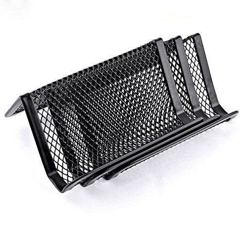 MaxGear Metal Mesh Business Card Holder for Desk Office Business Card Holders Mesh Collection Organizer for Name Card, Capacity 50 Cards, Black Mesh Business Card Display, 3 Pack