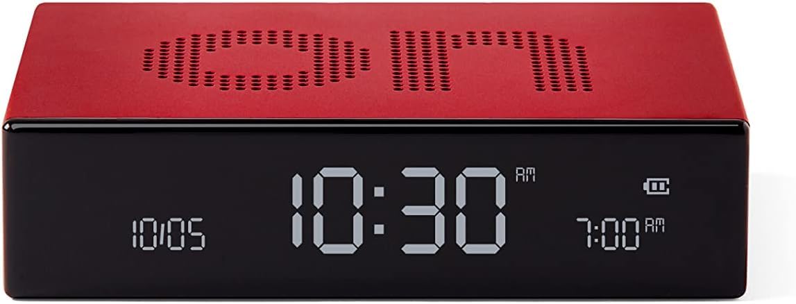 Lexon Flip Premium Reversible Rechargeable Alarm Clock with Electroluminescent LCD Display Aluminium Colour (Red), Petit