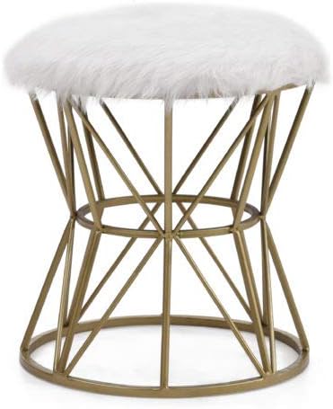 Hodedah White Faux Fur Cylindrical Ottoman