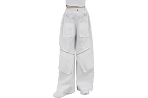 Cromoncent Girl Parachute Pants Multi Pockets Zippers Cargo Pants, 6 Years-14 Years