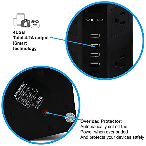 image for [Upgraded] SAFEMORE Surge Srotector 8-Outlet and 4 USB Charging Ports 