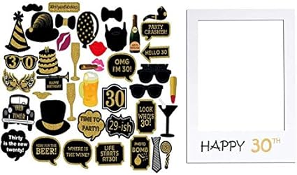 Laslu 30th Birthday Photo Booth Props 34pcs 30th Birthday Frame