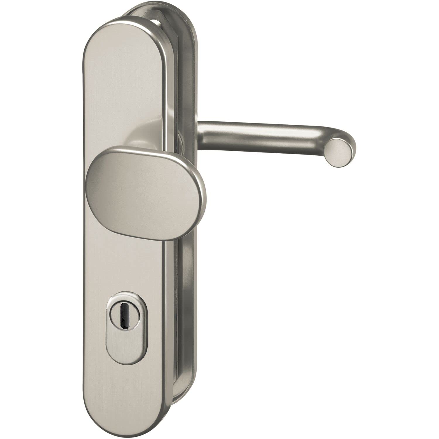 GRUNDMANN 117496 FH 1752 Interchangeable Set on Long Plate PZ 88 with Core Protection, Door Handle U-Shape and Door Knob ÖNORM, Stainless Steel, Silver