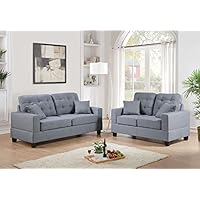 Poundex F7858 Bobkona Aria Linen-Like 2 Piece Sofa and Loveseat Set, Grey