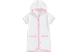 BIAYXMS Girls Boys Terry Cloth Swim Cover Up Zip Up Hooded Bathing Suit Coverup Wraps Kids Pool Beach Robe Cover-Up Kimono