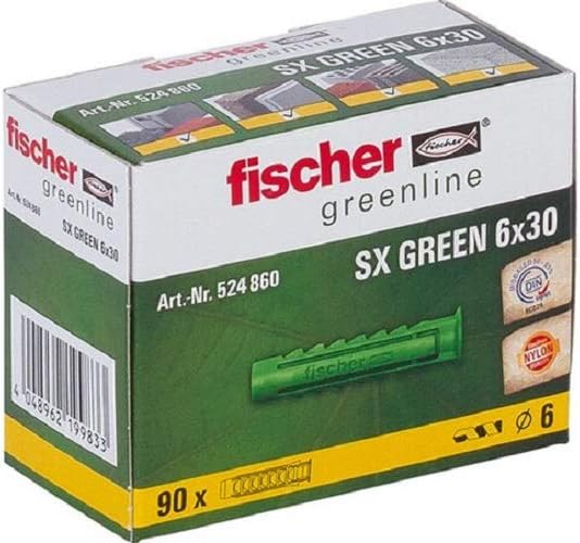 fischer 524860 SX Green Expansion Wall Plug - 6 x 30 (Pack of 90) - Image 3