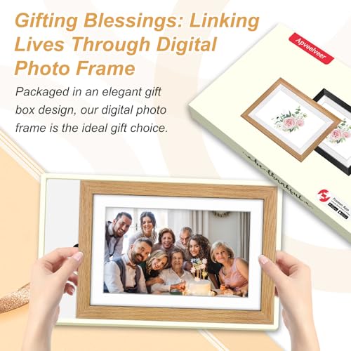 Digital Photo Frame WiFi Oak Wood Frame, Frameo Digital Picture Frame 10.1 Inch, 32GB Memory, 1280 * 800 HD IPS Touchscreen, Auto-Rotate, Share Photos Videos via Frameo APP, Gifts for Women/Men