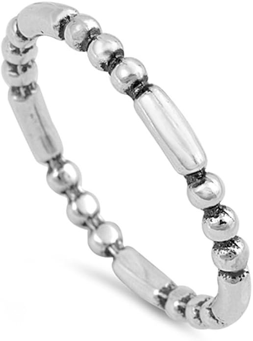.925 Sterling Silver Bars and Beads Stackable Ring Size 10 Amazon
