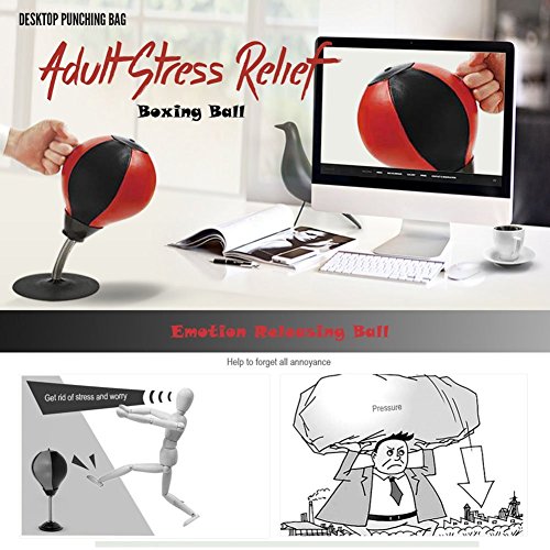 Stress Buster Desktop Punching Bag with Pump Desk Speed Bag with Stand for Heavy Duty Anxiety Relief Freestanding Kit Accessory for Adult and Children Red and Black