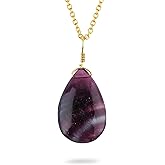 CRYSTALINES Natural Gemstone Pendant Necklace, Adjustable Gold Plated Chain, Handmade Bohemian Jewelry, Healing Crystal, Polished Stone, Gift for Women, Size 18inch