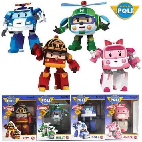 Optovichok Robocar Poli Set of 4Pcs Academy Robocar Poli - Poli & Helli & Amber & ROI Transforming Robot Toy by Academy Models-All Cars Heroes from Poli Robocar -HERE WE GO Rescue You!!!
