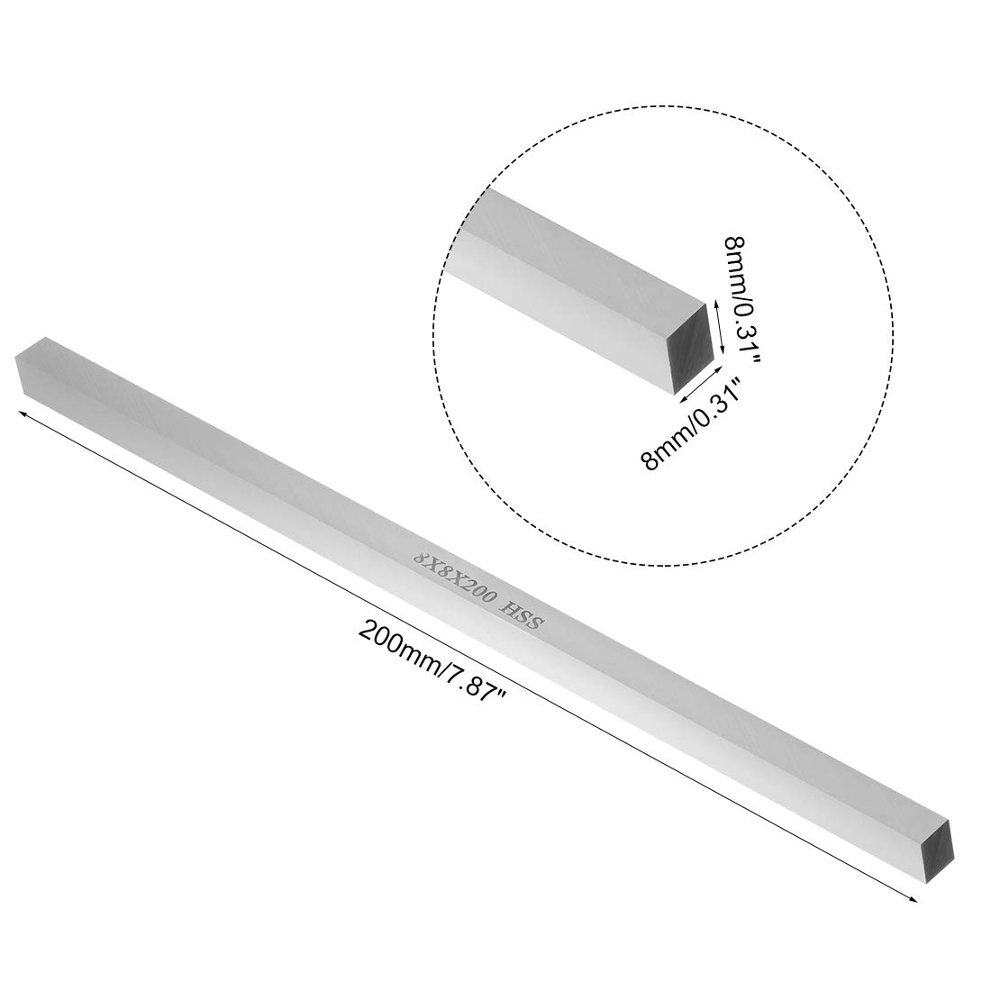 sourcing map HSS Lathe Tool Bit 8mm x 8mm x 200mm, Square Lathe Turning Tool Blanks, High Speed Steel Rectangular Fly Cutter Mill Blank - Image 3