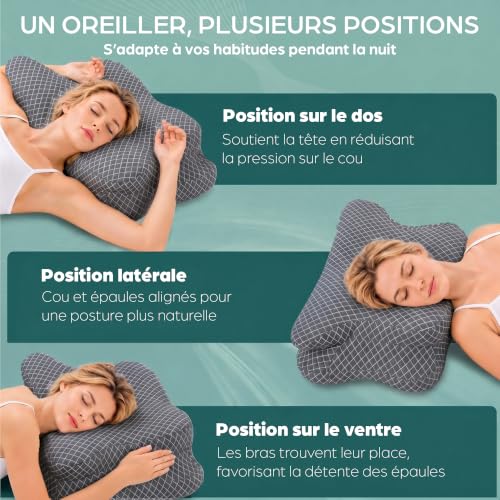 Ergonomic Memory Foam Cervical Pillow | Neck & Neck Support Pillow for Painful Cervical | Anti-Snoring Butterfly Pillow | Anti-Dust Mite Hypoallergenic | Washable Cover