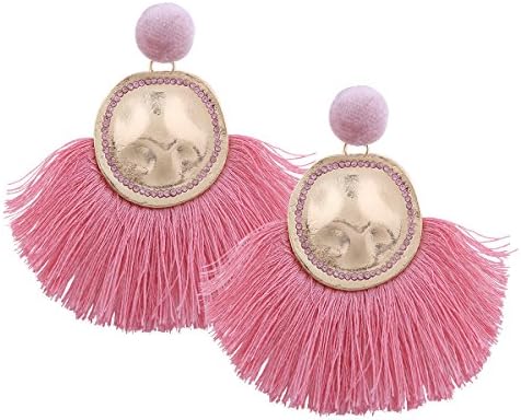 Circle Tassels Earrings, Tassels Pendant Earrings, Designer Tassels Jewelry Making By MeliMe (Pink 1)