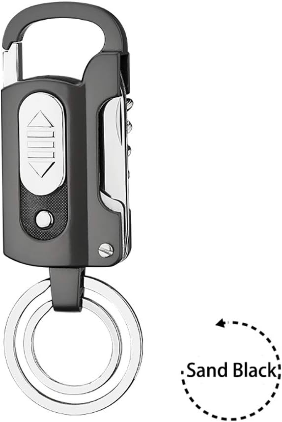 Electric Lighter USB Rechargeable Flameless Windproof USB Charging Cable Creative Design Key Chain Multifunction (Sand Black)