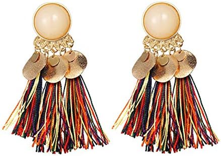 HOTNING Bohemian Round Tassel Drop Earrings For Women 7 Color Long Fabric Pendant Dangle Earring Fabric Statement Ethnic Jewelry