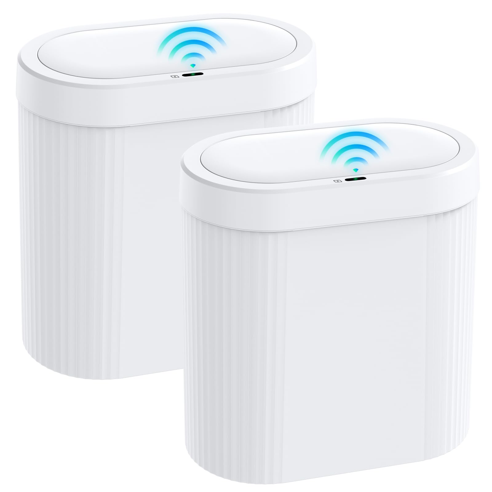 Photo 1 of jinligogo 2 Pack 5 Gallon Bathroom Trash Can with Lid, Automatic Motion Sensor White Trash Can, Touchless Slim Waterproof Garbage Bin for Kitchen, Bedroom, Office, and Bathroom