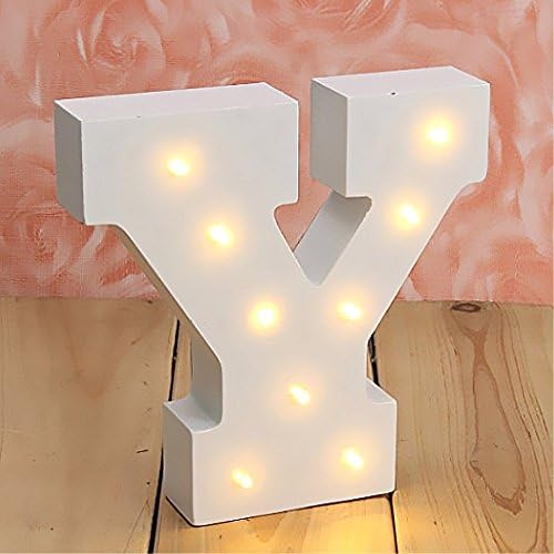 Light Up Wooden Alphabet Letter A to Z Carnival Decorative DIY LED Letter Lights Sign Party Wedding Holiday Marquee Decor Battery Operated (Y)