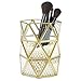 PuTwo Makeup Brush Holder Handmade Vintage Metal and Glass Makeup Organizer with Free White Pearls - Gold