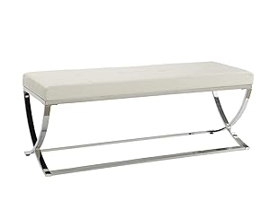 Man-Made Leather Bench with Metal Base White and Chrome