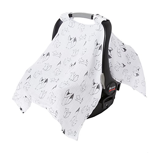 aden by aden + anais Car Seat Canopy, Lightweight Breathable Cover for Baby Car Seats and Infant Strollers, Single, Trotting Fox - Foxy - Thumbnail 2