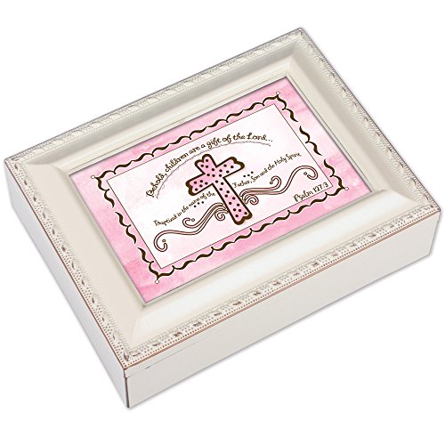 Cottage Garden Baby Girl Baptism Ivory Inspirational Traditional Music Box Plays Jesus Loves Me
